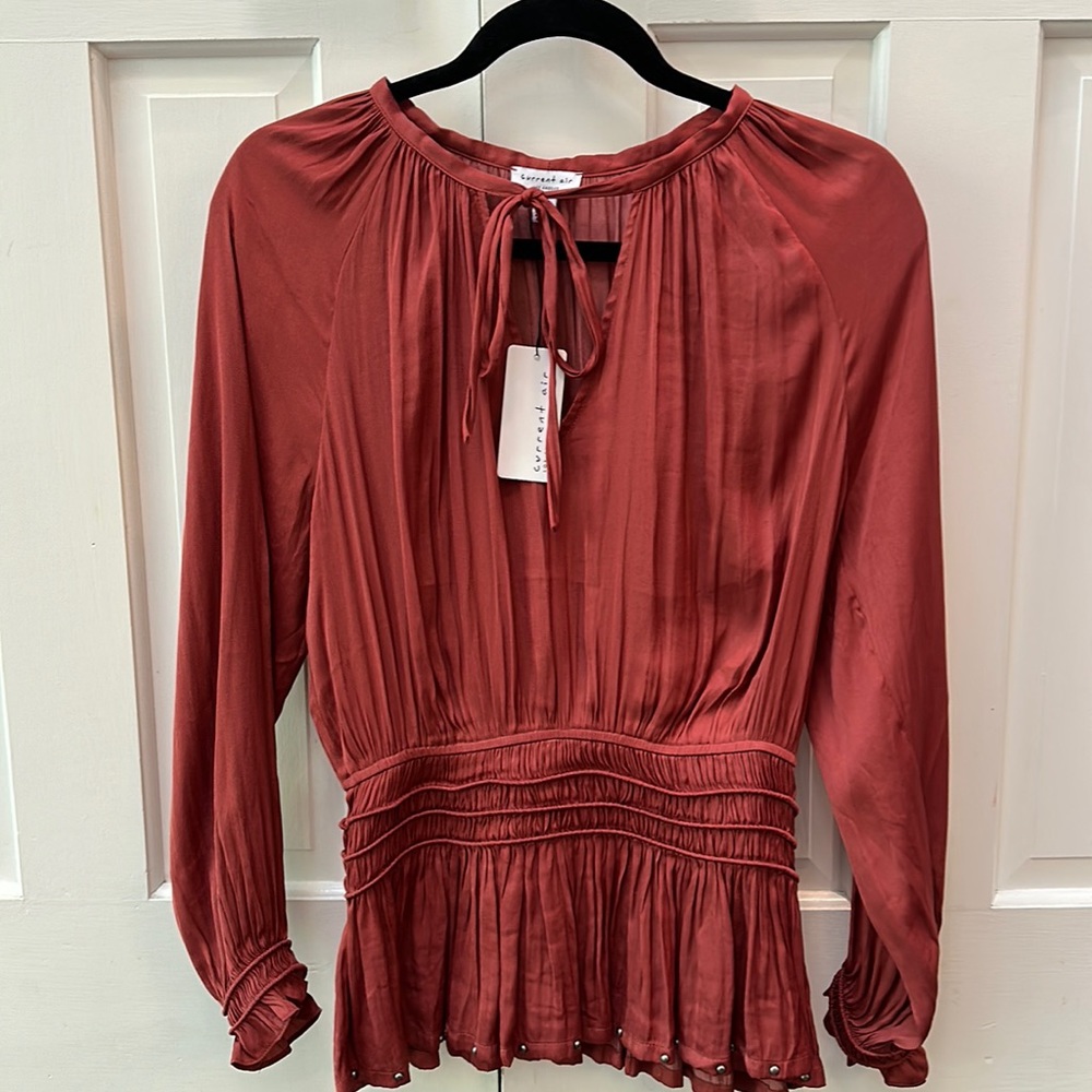 Current Air smocked waist long sleeve blouse